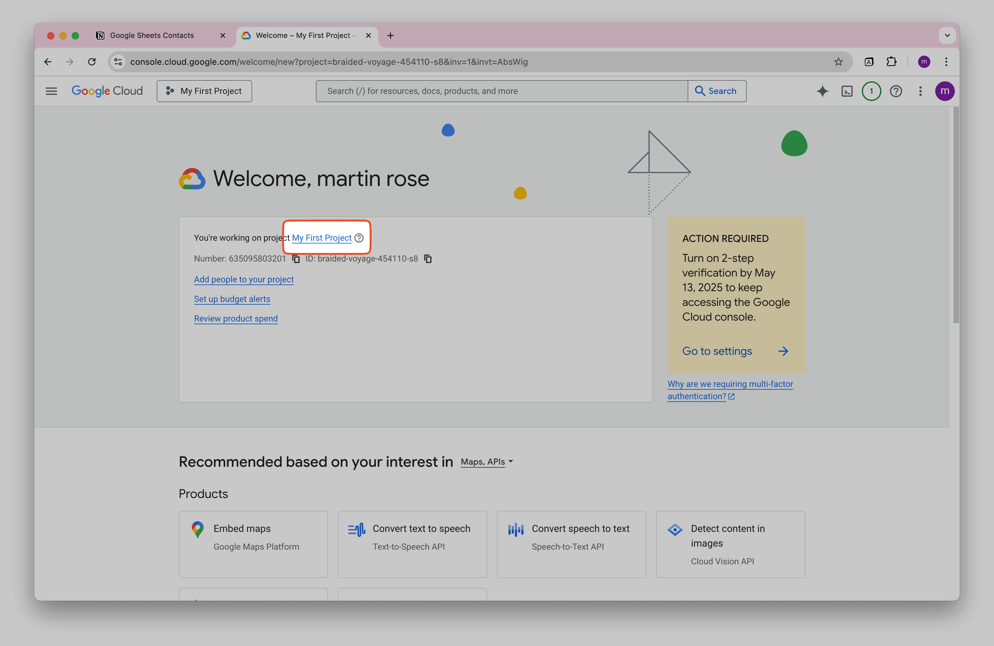 Google Cloud Console First Project