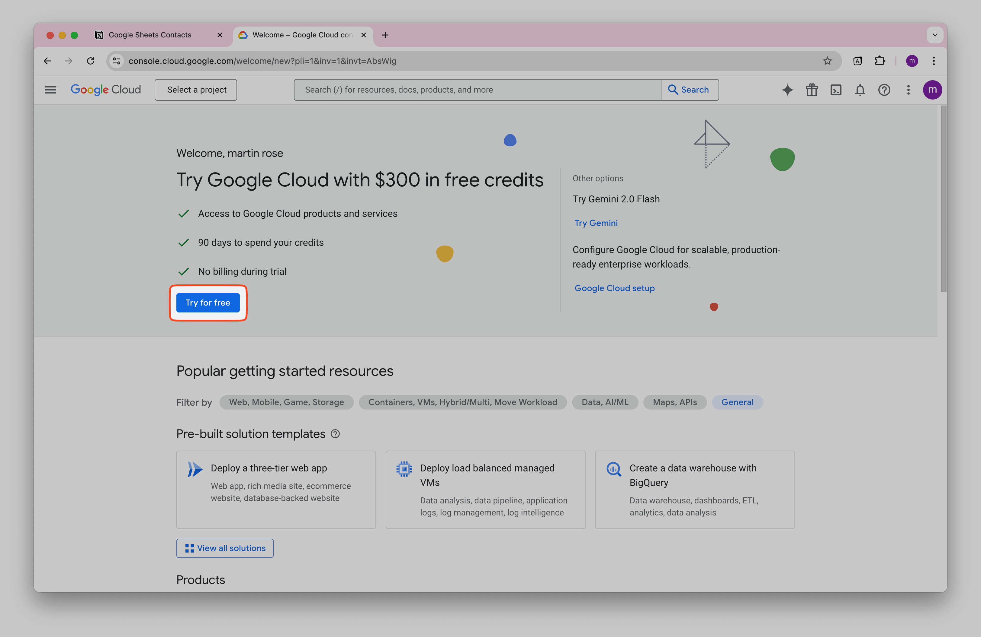 Google Cloud Console Try