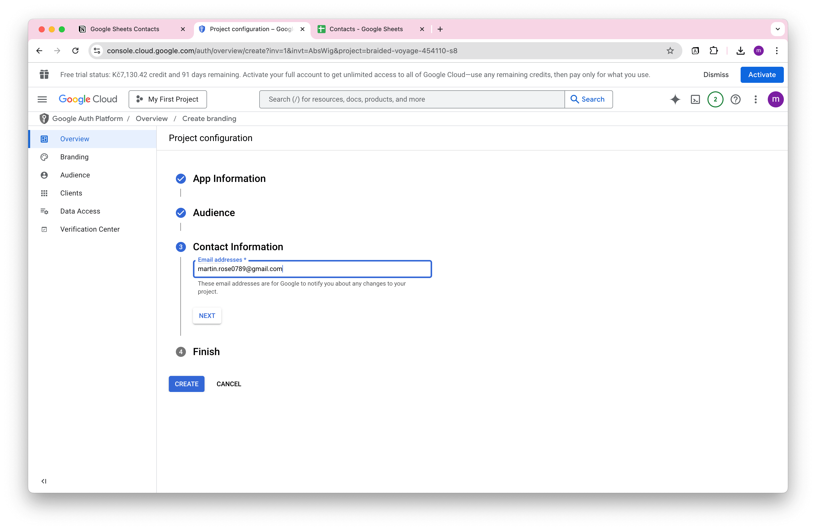 Google Cloud OAuth Consent Email