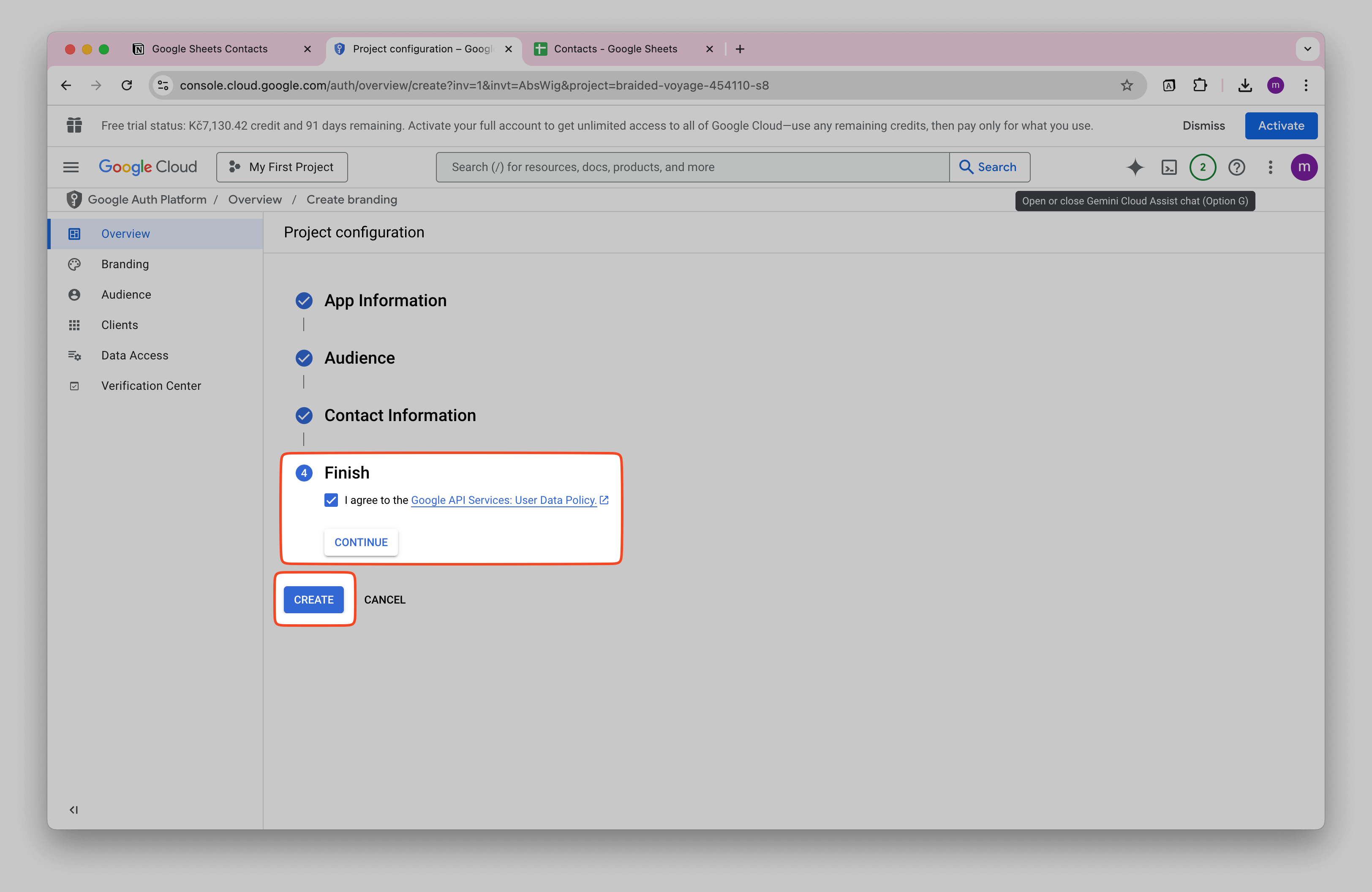 Google Cloud OAuth Consent Finish