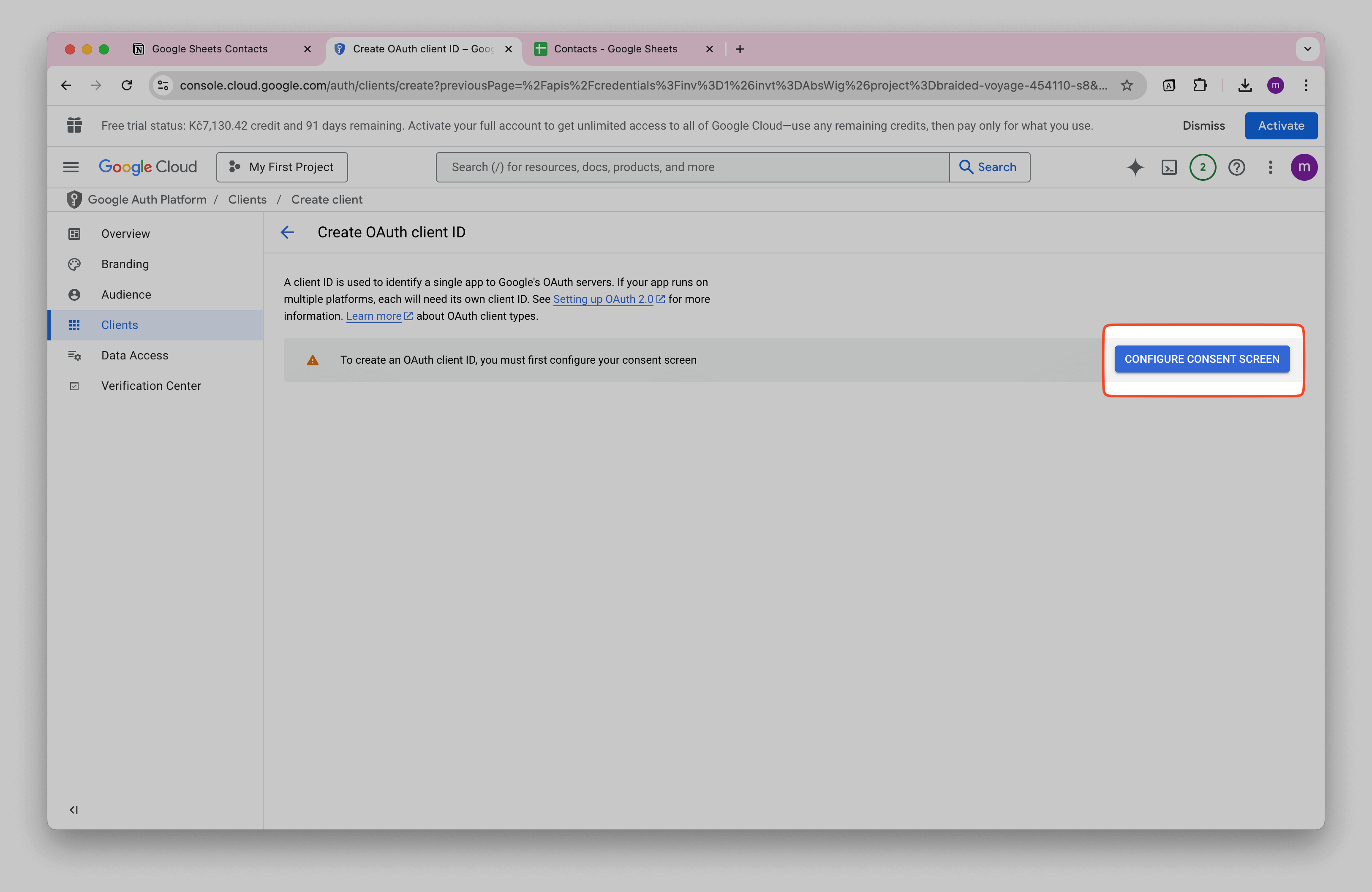 Google Cloud OAuth Configure Consent