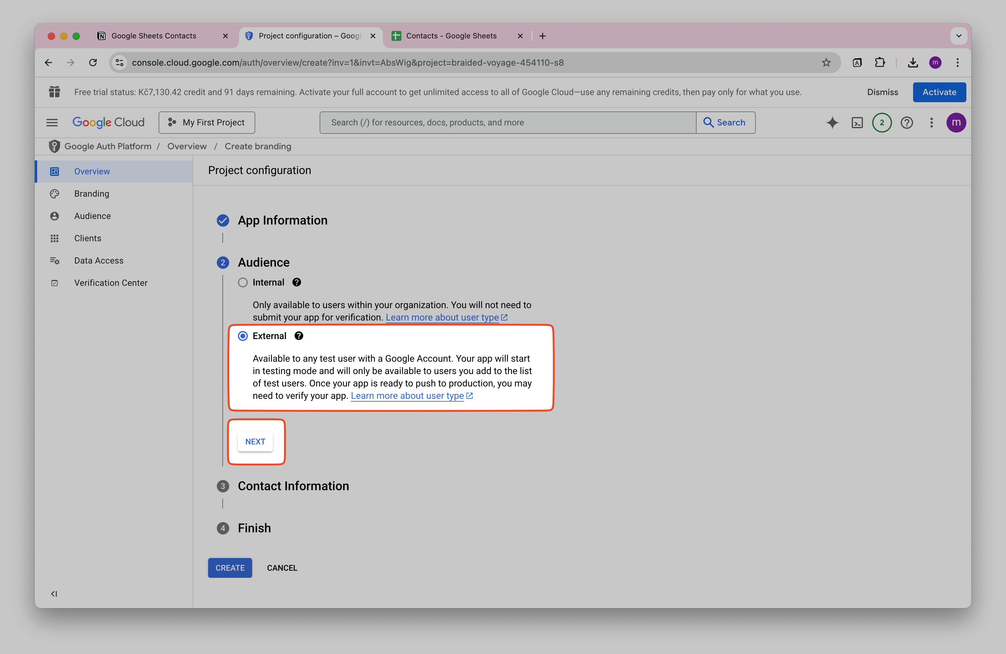 Google Cloud OAuth Consent External