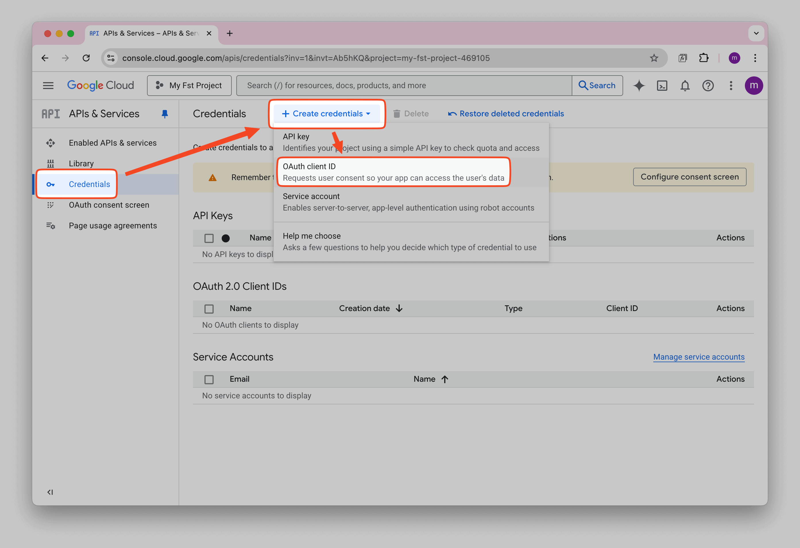 Google Cloud Create OAuth