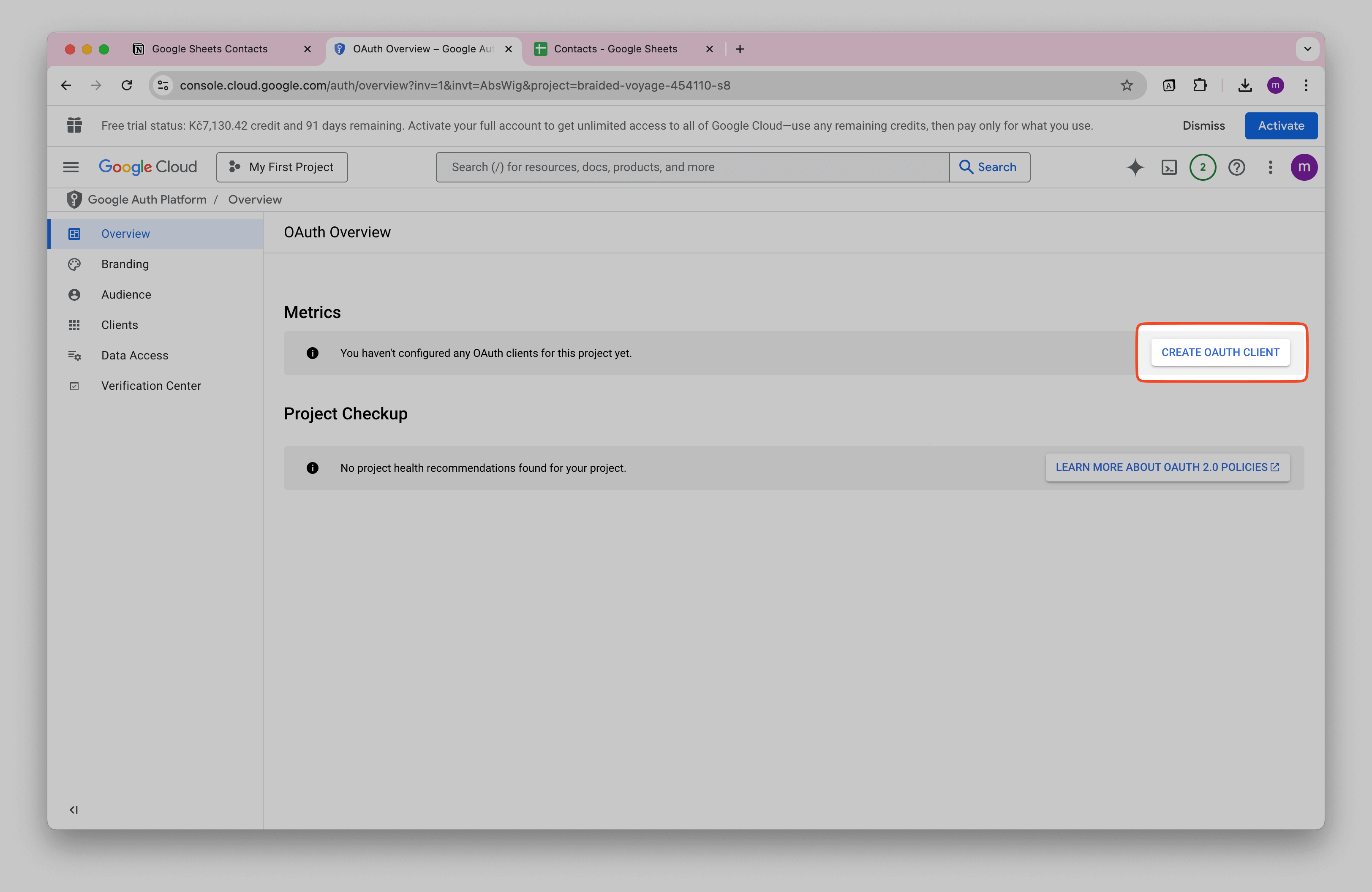 Google Cloud OAuth Create
