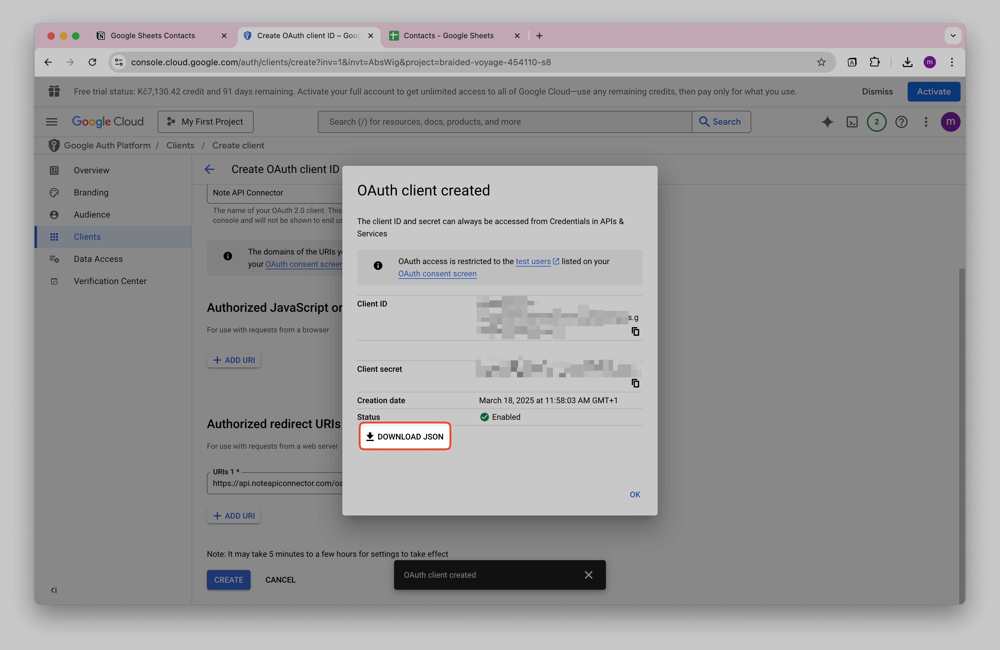 Google Cloud OAuth JSON
