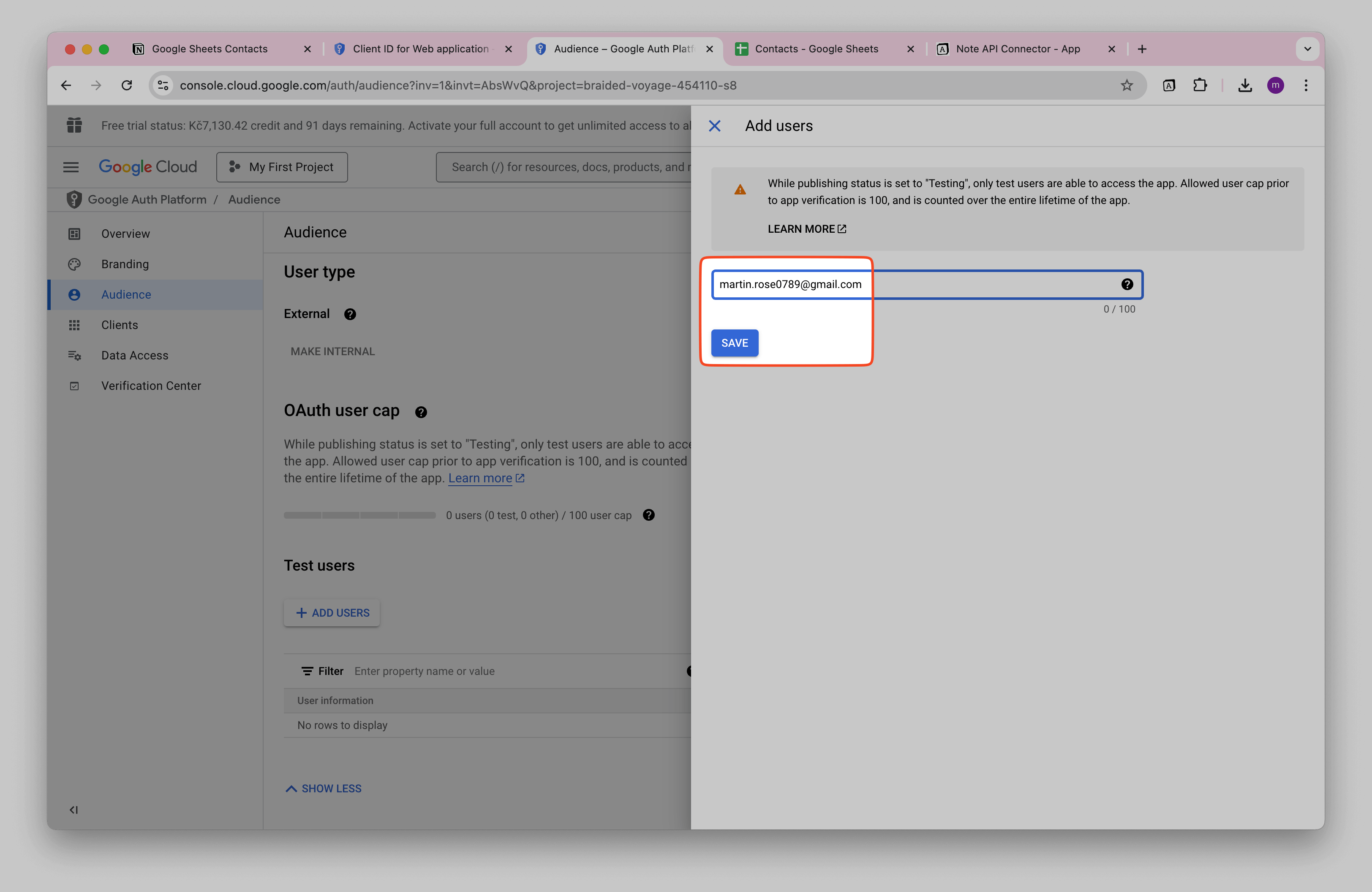 Google Cloud OAuth Audience Email