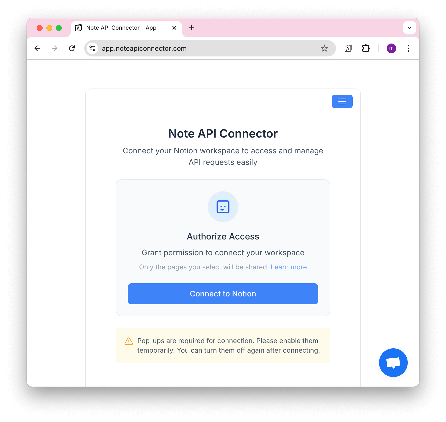 Note API Connector Web App Home Page
