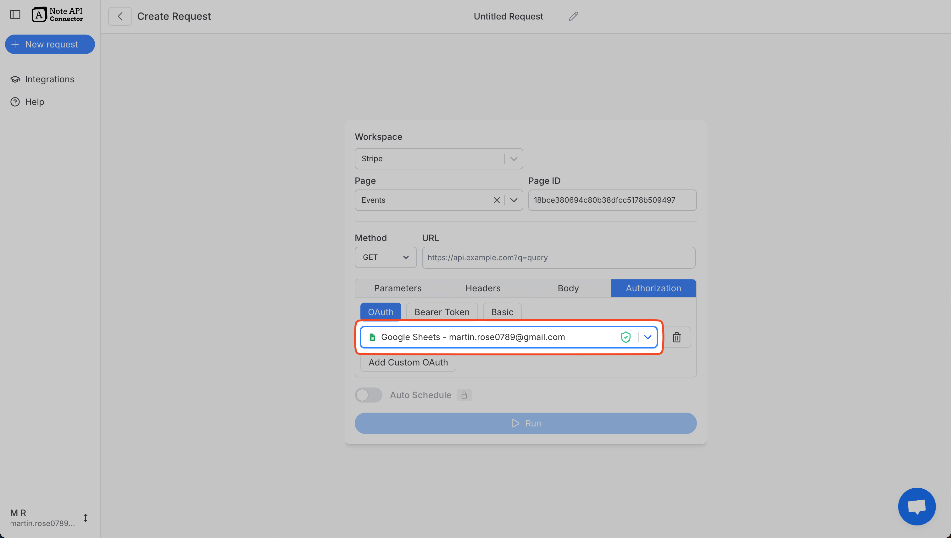 OAuth Connected status