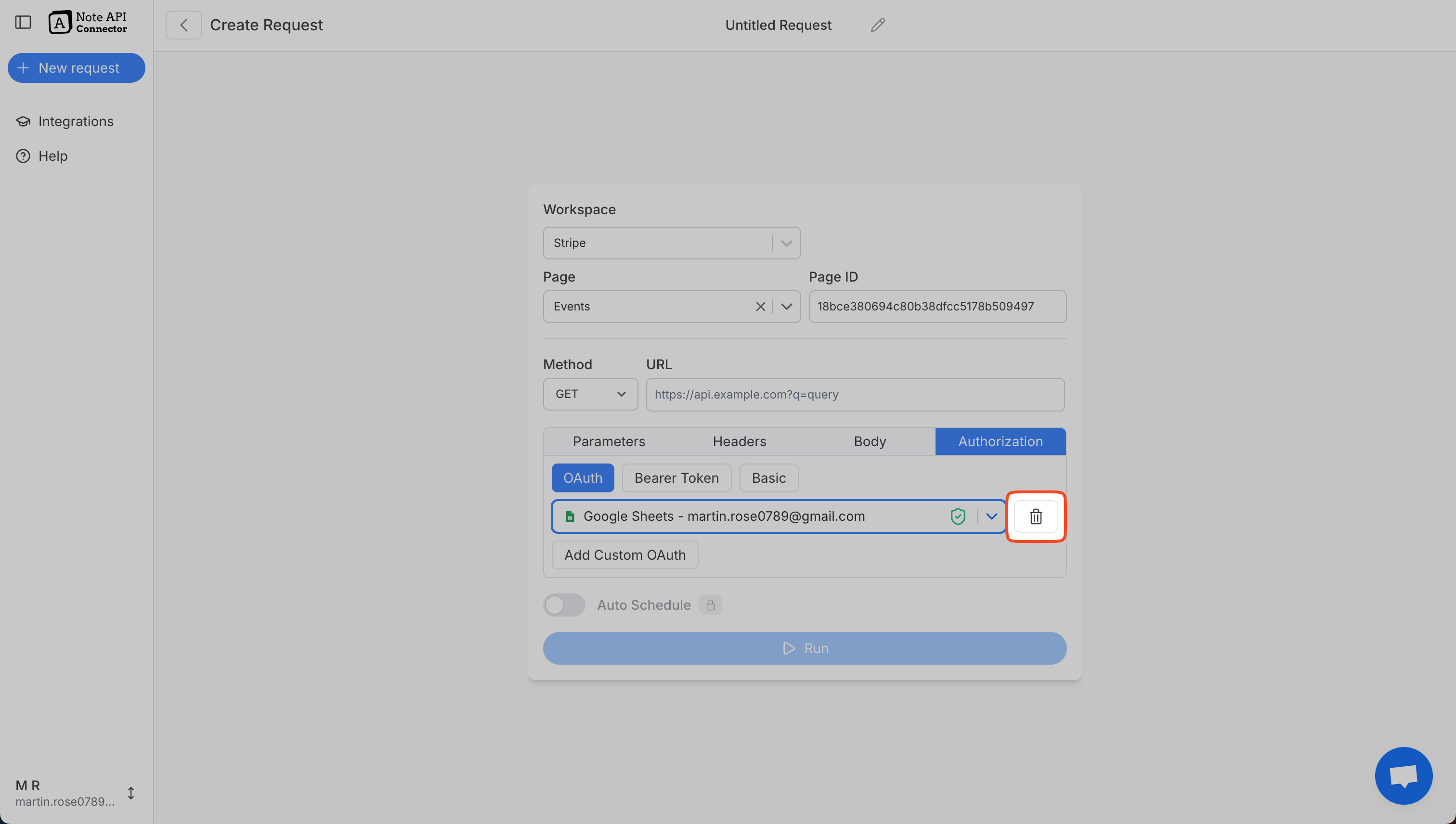 OAuth Connected status
