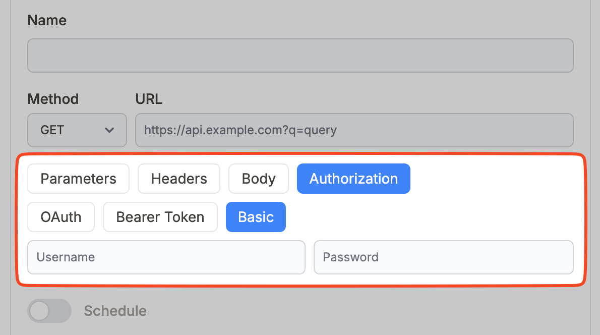 Entering Basic Authentication Parameters