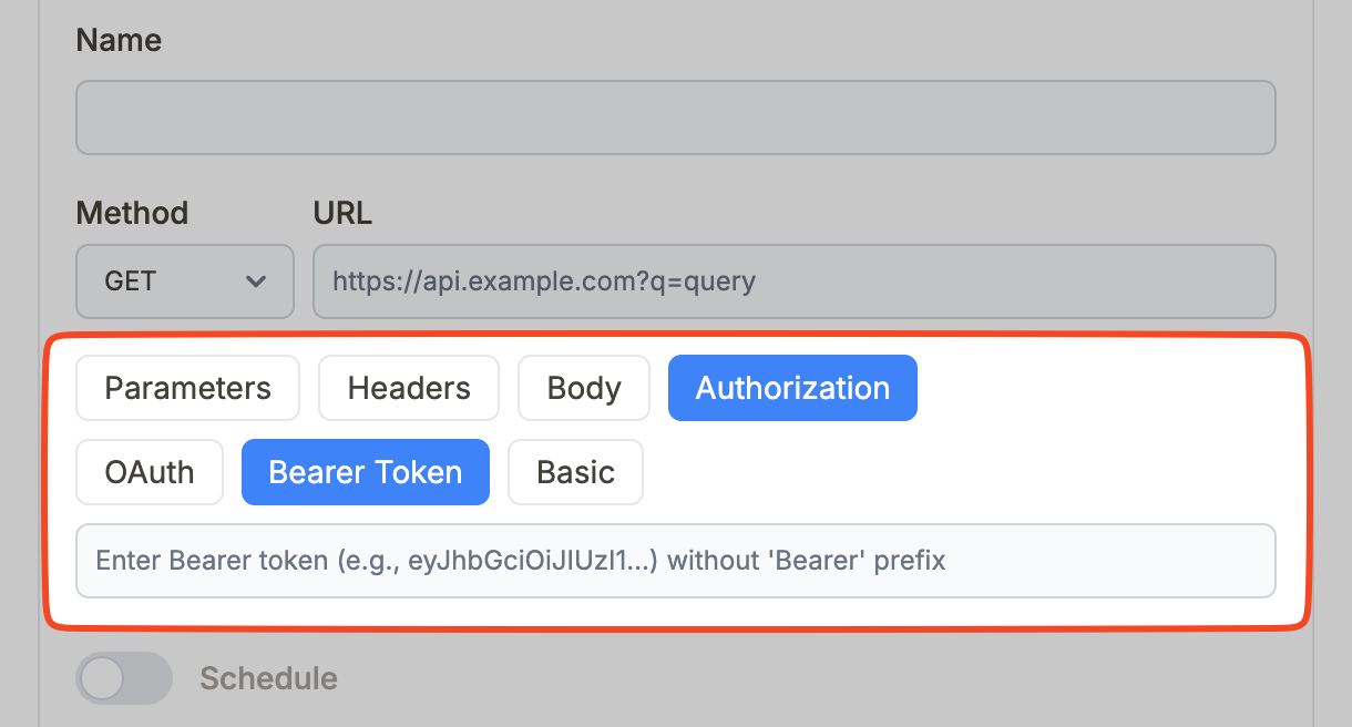 Entering Bearer Token