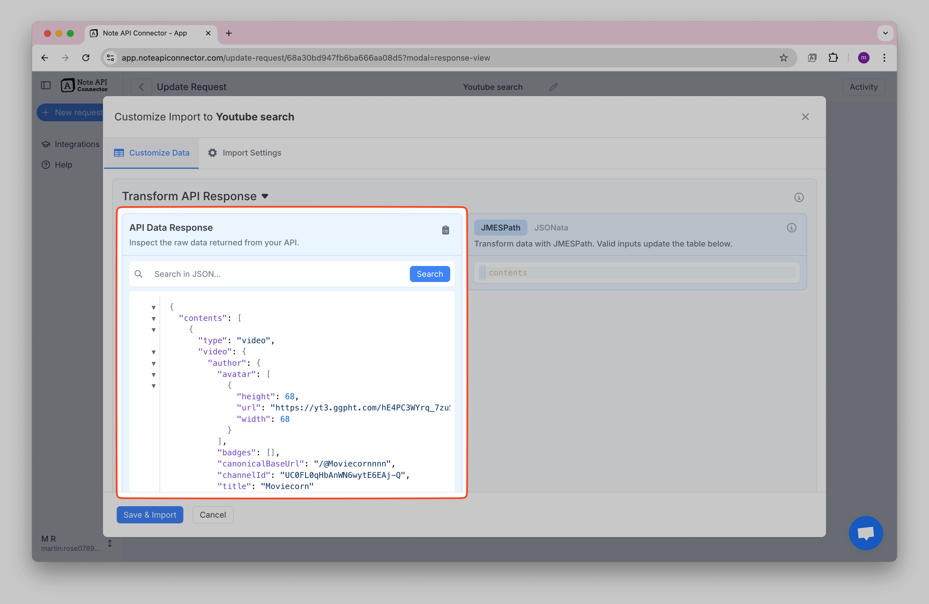 View Raw Data API Response