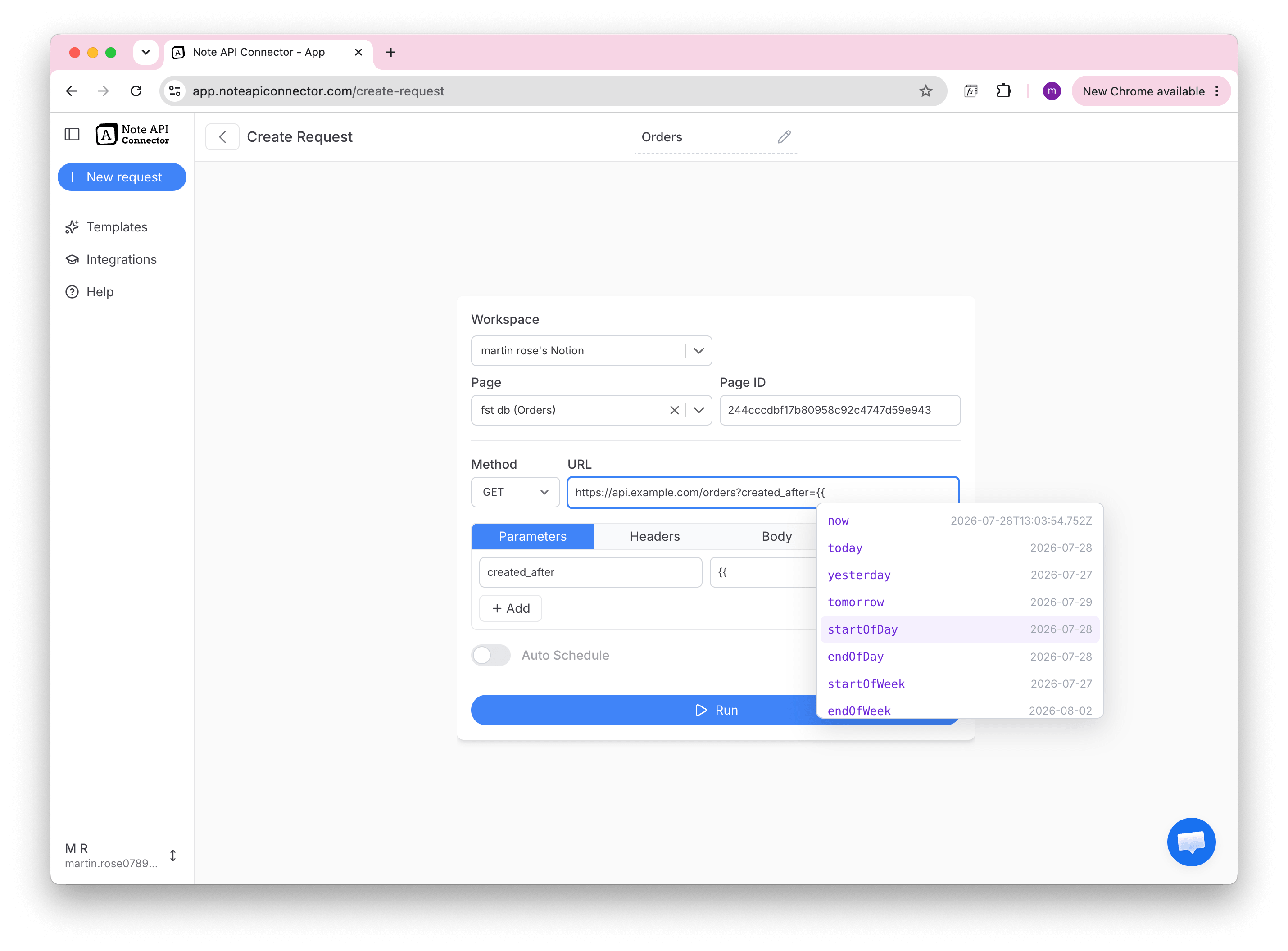 Typing a variable in the URL field